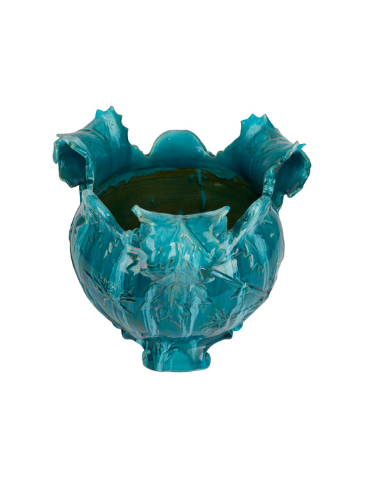 Vintage 1900 Cerulean Blue Majolica Cache Pot Weston Table