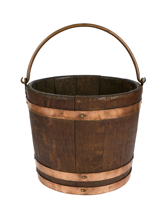 Vintage 1900 English Copper Coopered Wood Bucket Weston Table
