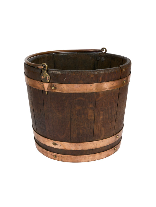 Vintage 1900 English Copper Coopered Wood Bucket Weston Table