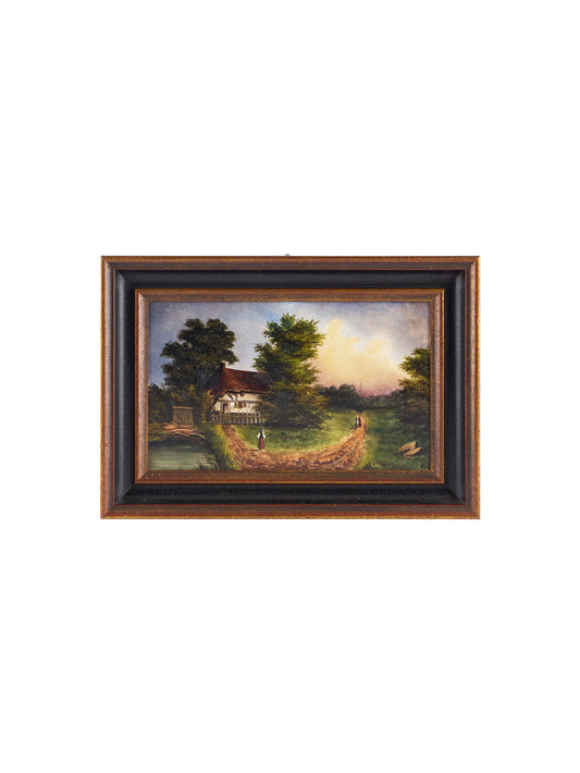 Vintage 1900 English Countryside Farmhouse Painting on Porcelain Weston Table
