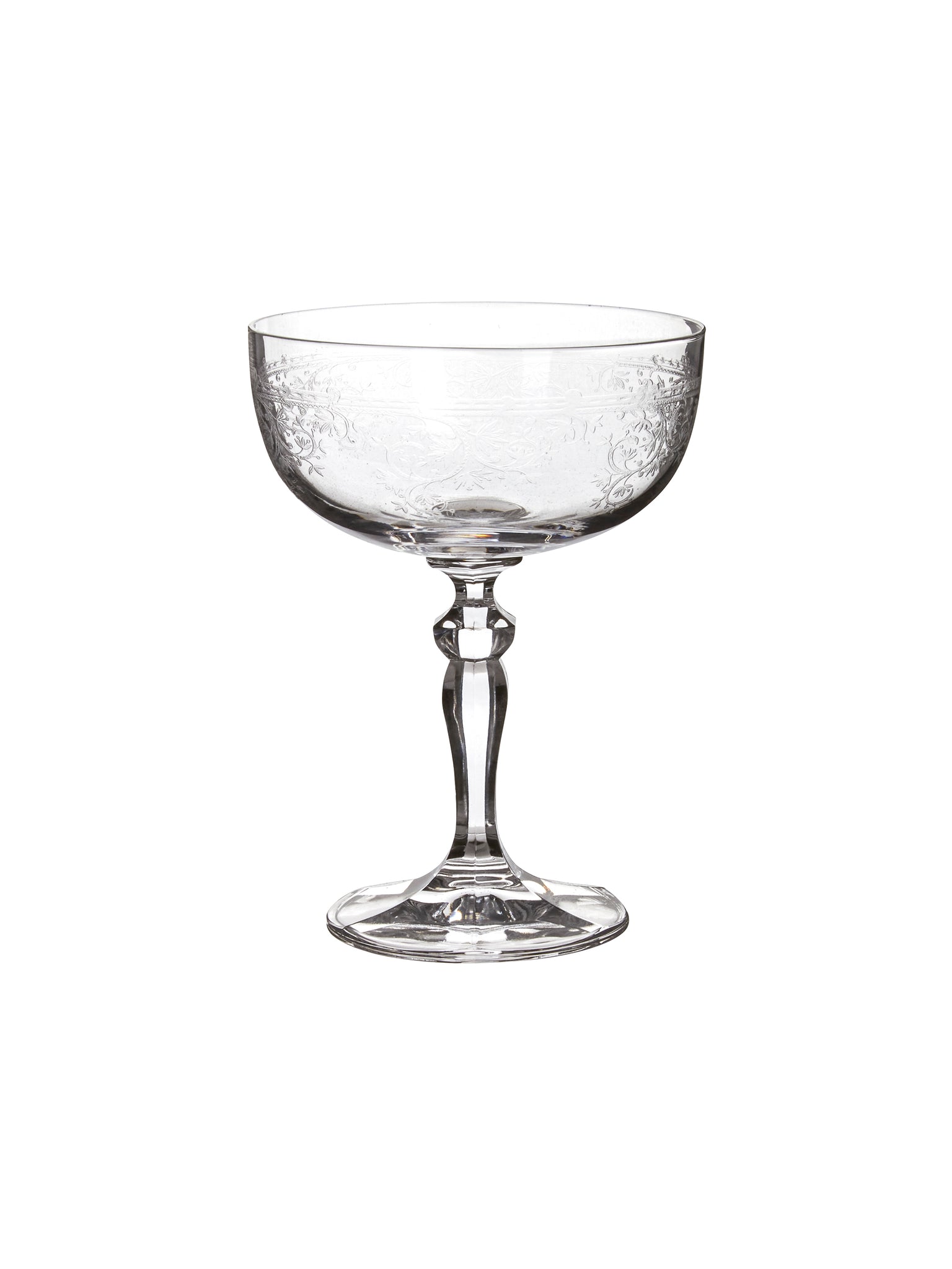 Vintage 1900 English Floral Etched Cocktail Coupes Weston Table