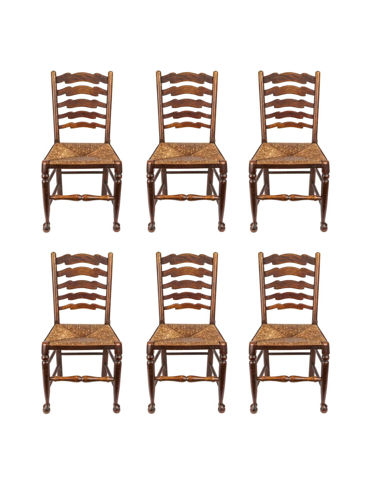 Vintage 1900 English Oak Ladder Back Chairs Set of Six Weston Table
