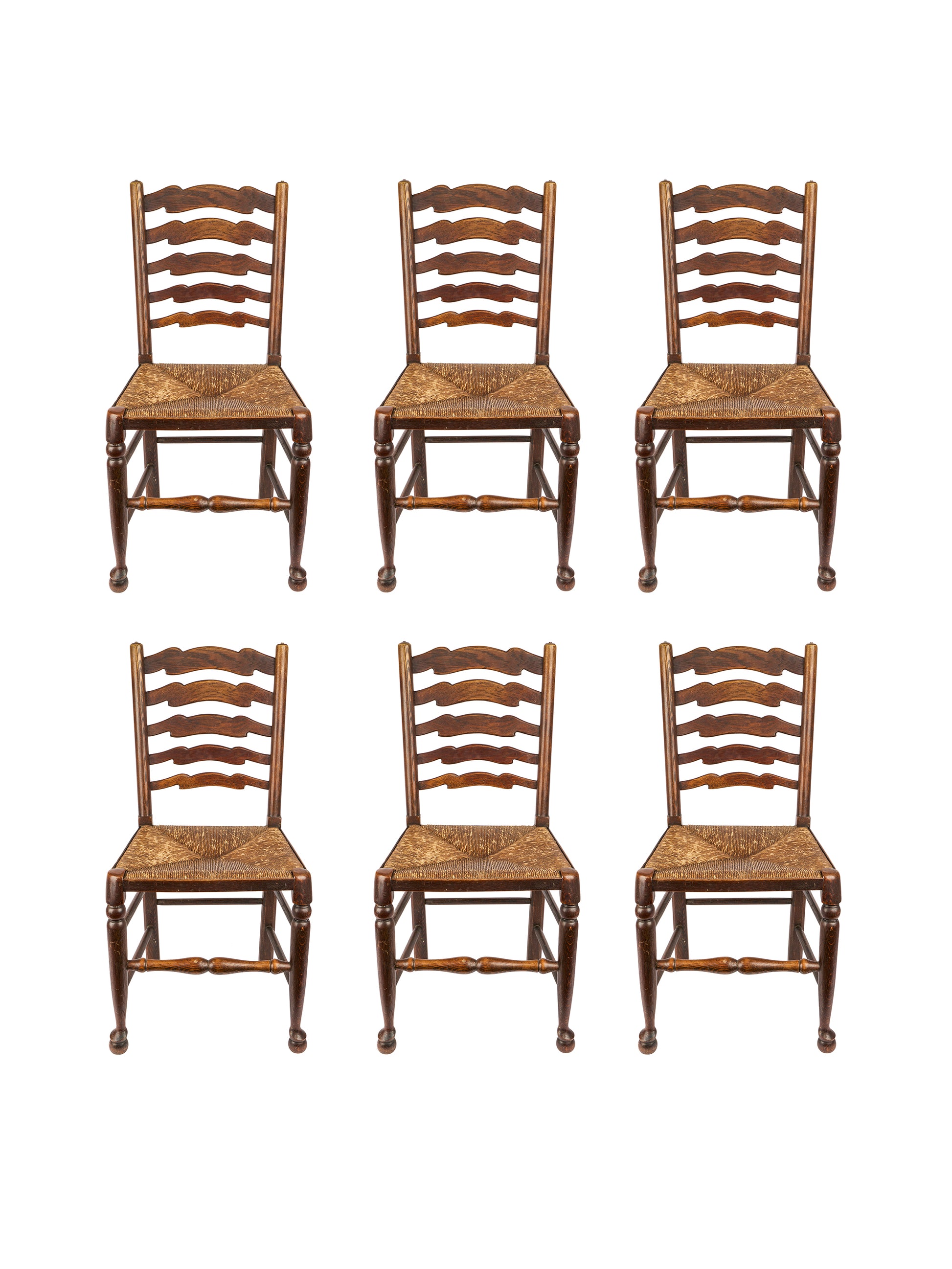 Vintage 1900 English Oak Ladder Back Chairs Set of Six Weston Table