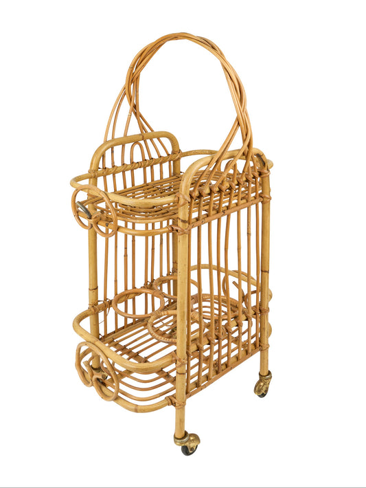 Vintage 1900 French Bamboo Two Tier Serving Trolley Weston Table