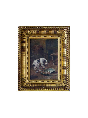  Vintage 1900 French Dog Oil Painting Weston Table 