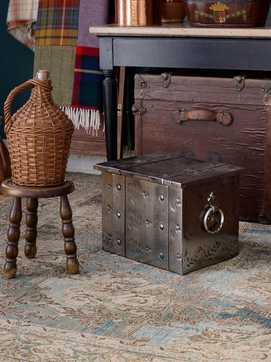 Vintage 1900 French Nickel Apartment Coal Box Weston Table