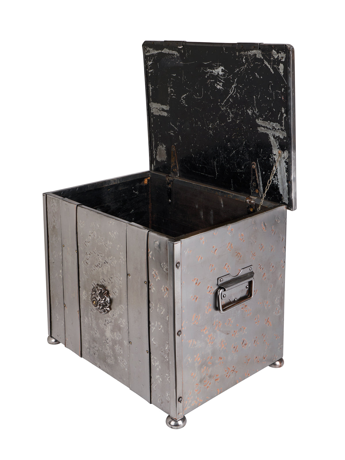 Vintage 1900s French Nickel Fleur de Lis Coal Box Weston Table