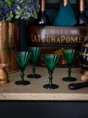  Vintage 1900 Italian Green Aperitif Glasses Weston Table 