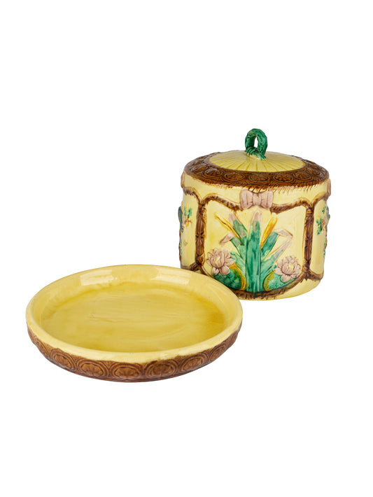 Vintage 1900 Majolica Bird and Flower Cheese Dome Weston Table