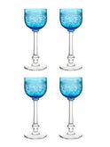 Vintage 1900 Saint Louis Blue Etched Crystal Wine Glasses Set of Four Weston Table