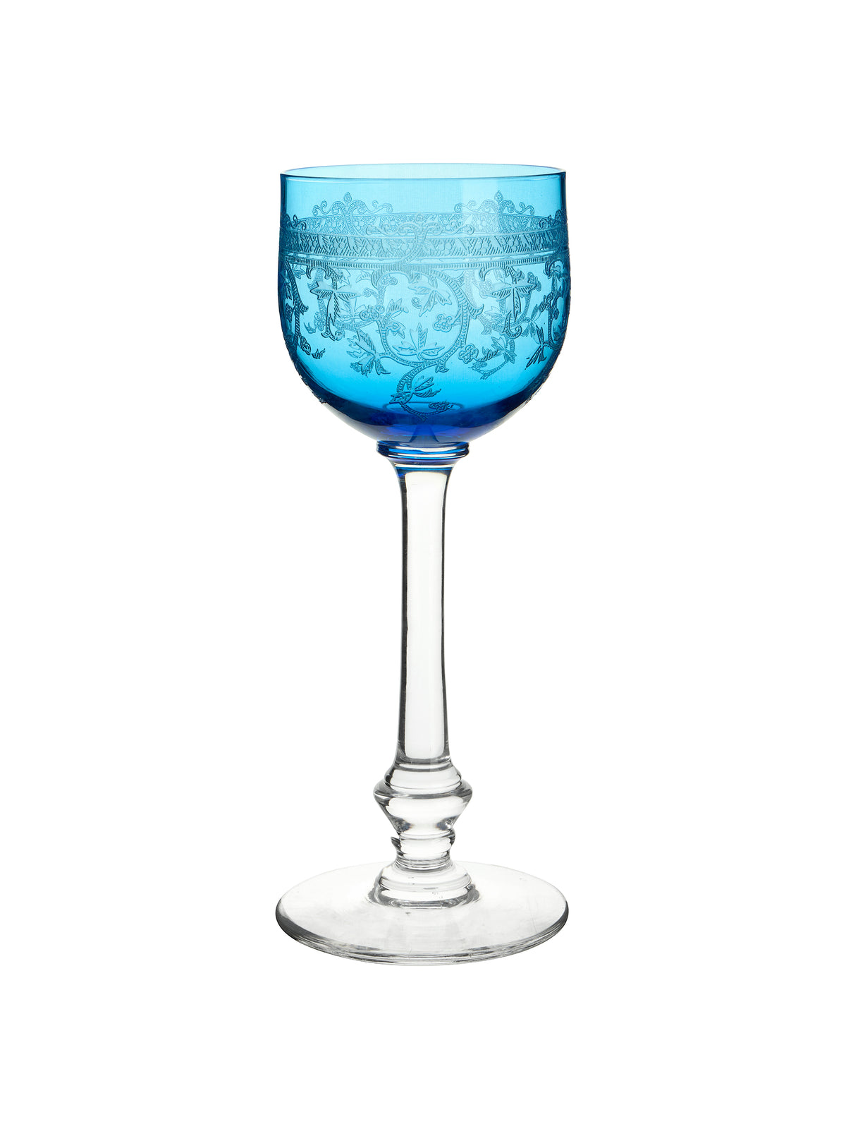 Vintage 1900 Saint Louis Blue Etched Crystal Wine Glasses Weston Table