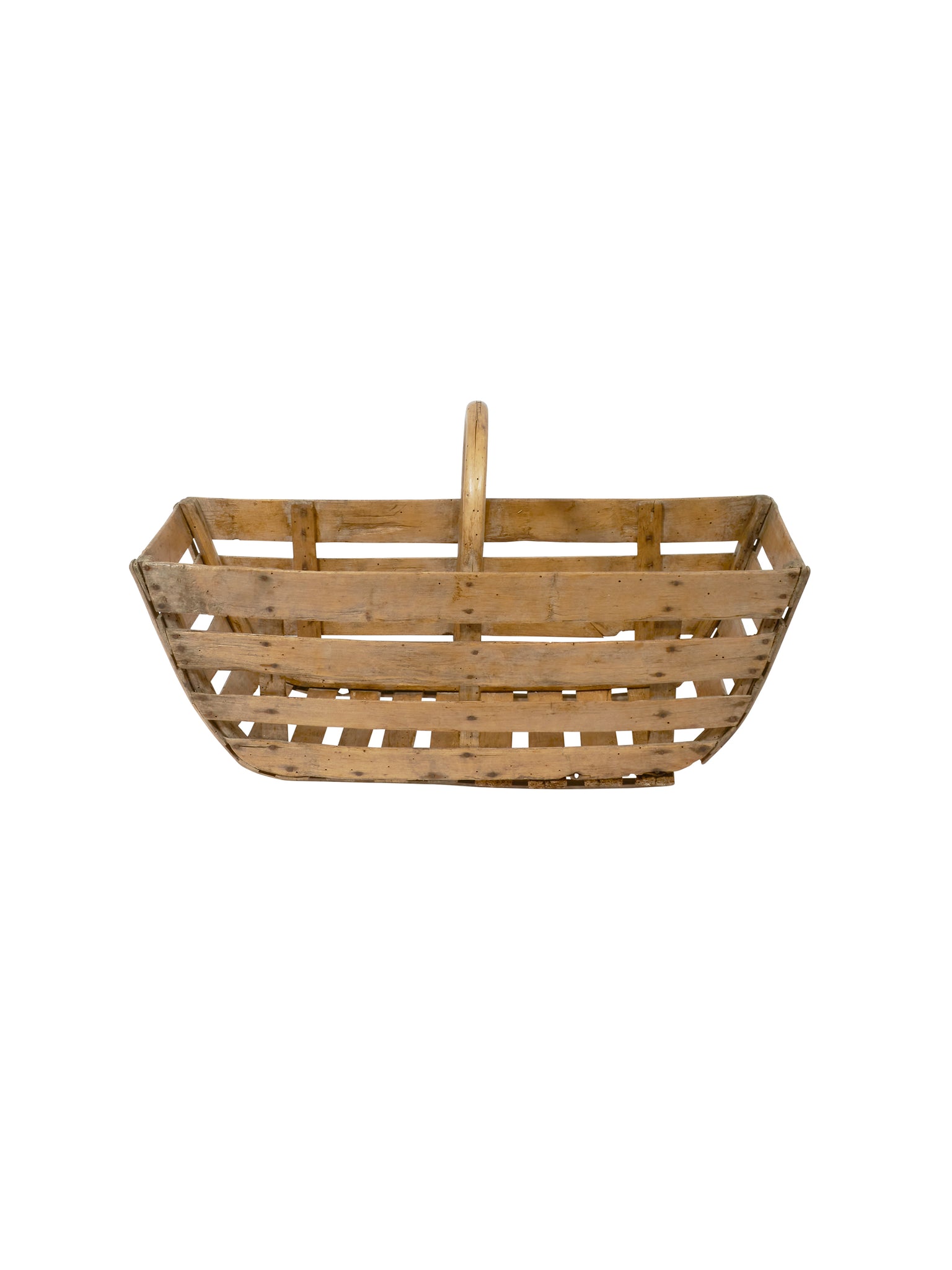 Vintage 1900 Slatted Walnut Gathering Basket