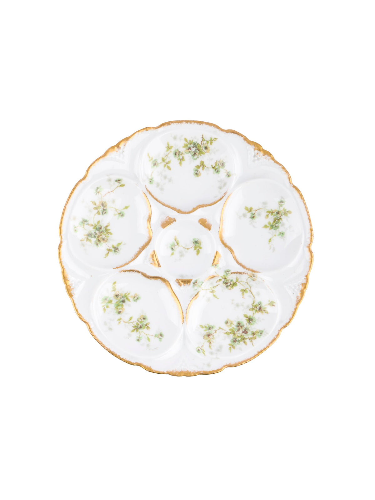 Vintage 1900 Theodore Haviland Limoges Gilt and Green Flower Oyster Plate Weston Table