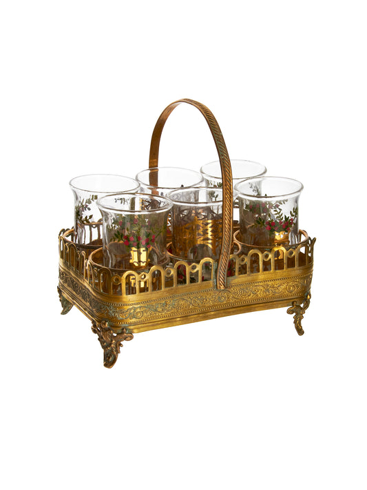 Vintage 1900s French Brass Liqueur Glass Caddy Weston Table