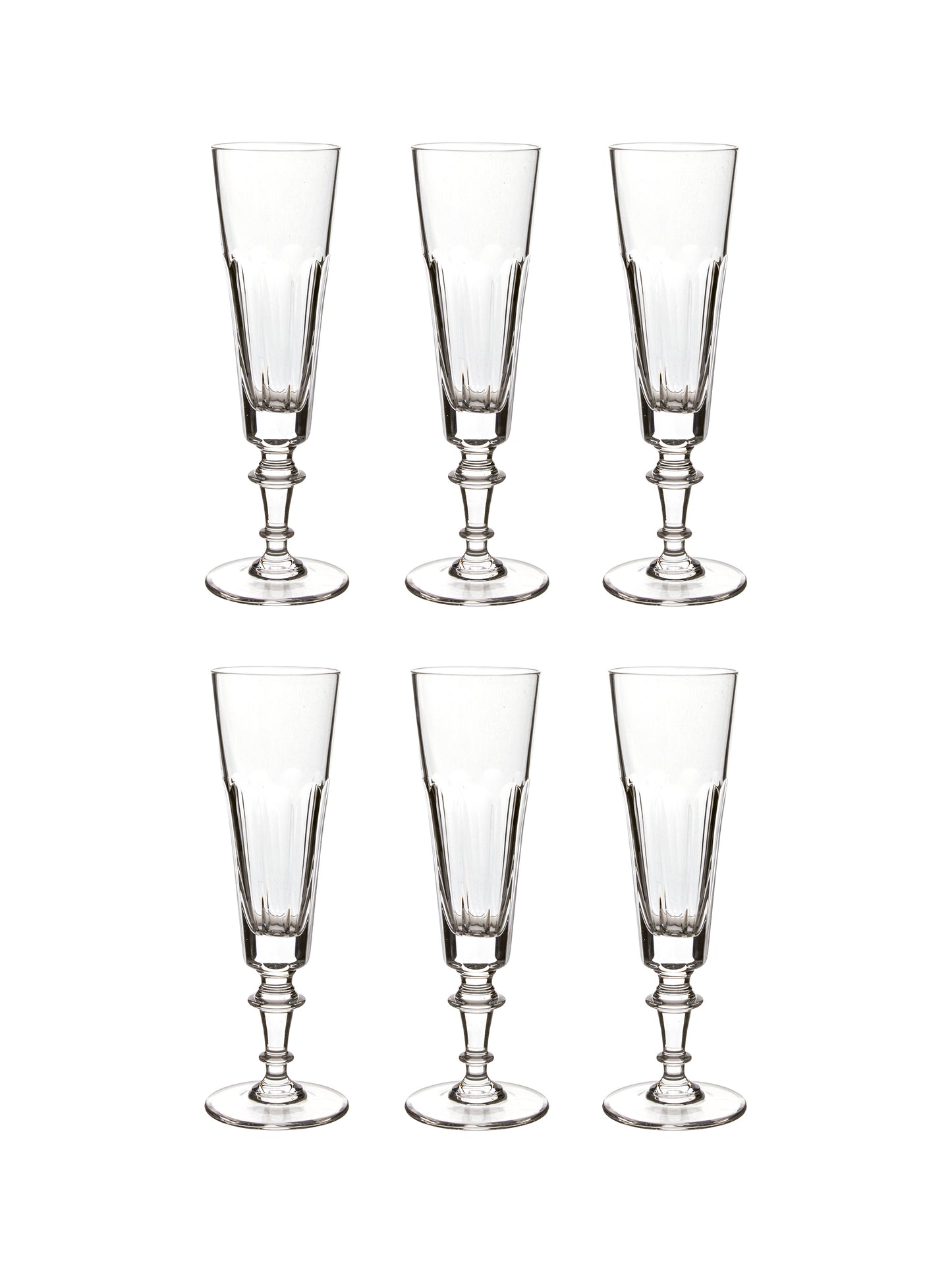 Vintage 1900s French Crystal Champagne Flutes Set of Six Weston Table