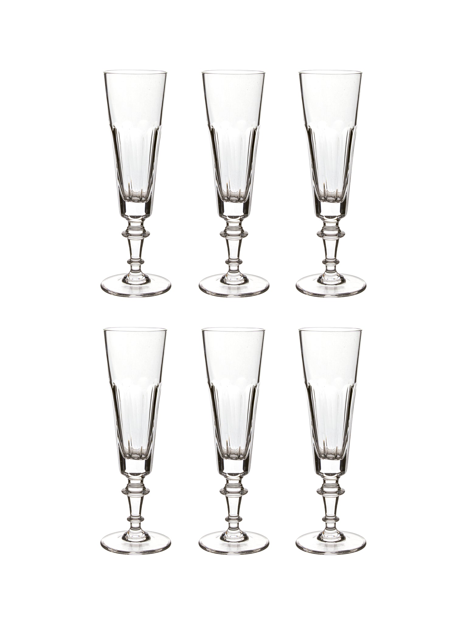 Vintage 1900s French Crystal Champagne Flutes Set of Six Weston Table