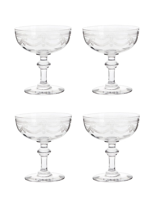Vintage 1900s French Etched Cocktail Coupes Weston Table