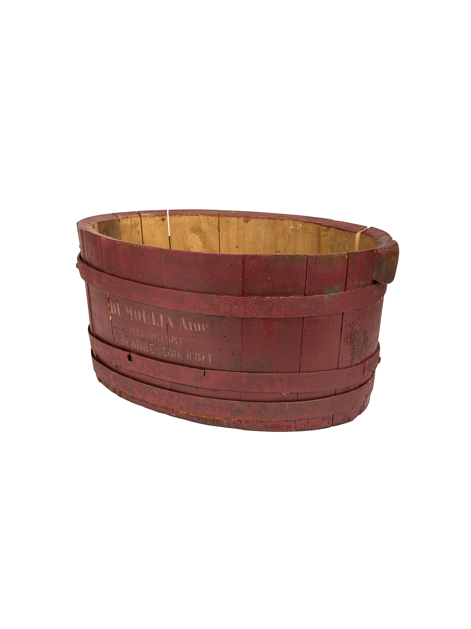 Vintage 1900s French Grape Harvesting Red Oak Bucket Weston Table