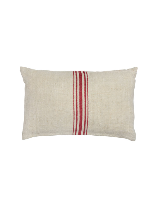 Vintage 1900s Linen Red Five Stripe Long Grain Sack Pillow Weston Table