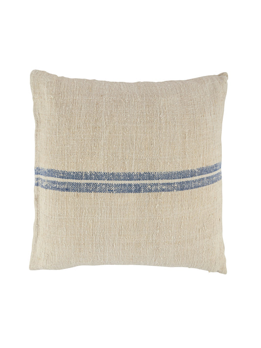 Vintage 1900s Linen Thick Blue Striped Pillow Weston Table