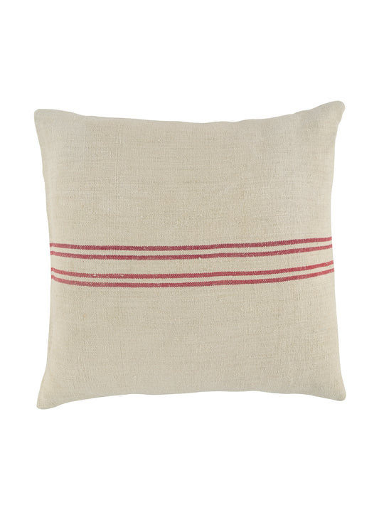 Vintage 1900s Linen Thin Double Red Striped Pillow Weston Table