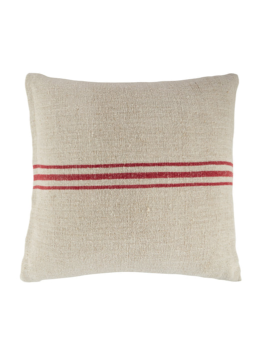 Vintage 1890s Linen Three Red Striped Pillow