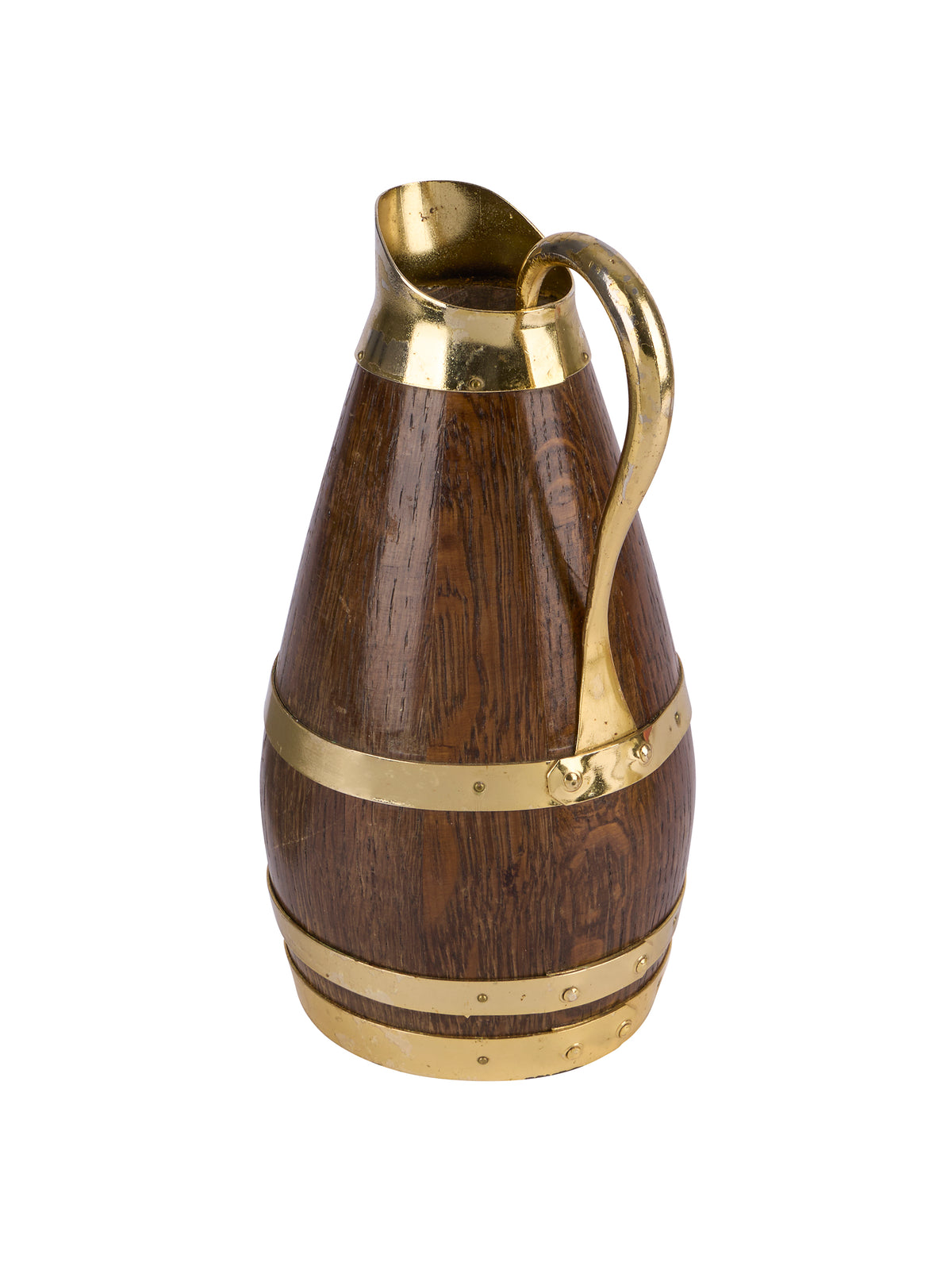 Vintage 1900s Small Brass Coopered Wood Cider Jug Weston Table