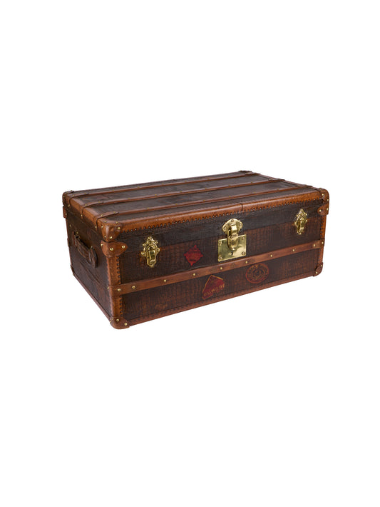Vintage 1910 French Brass Trimmed Wood Traveler's Trunk One Weston Table