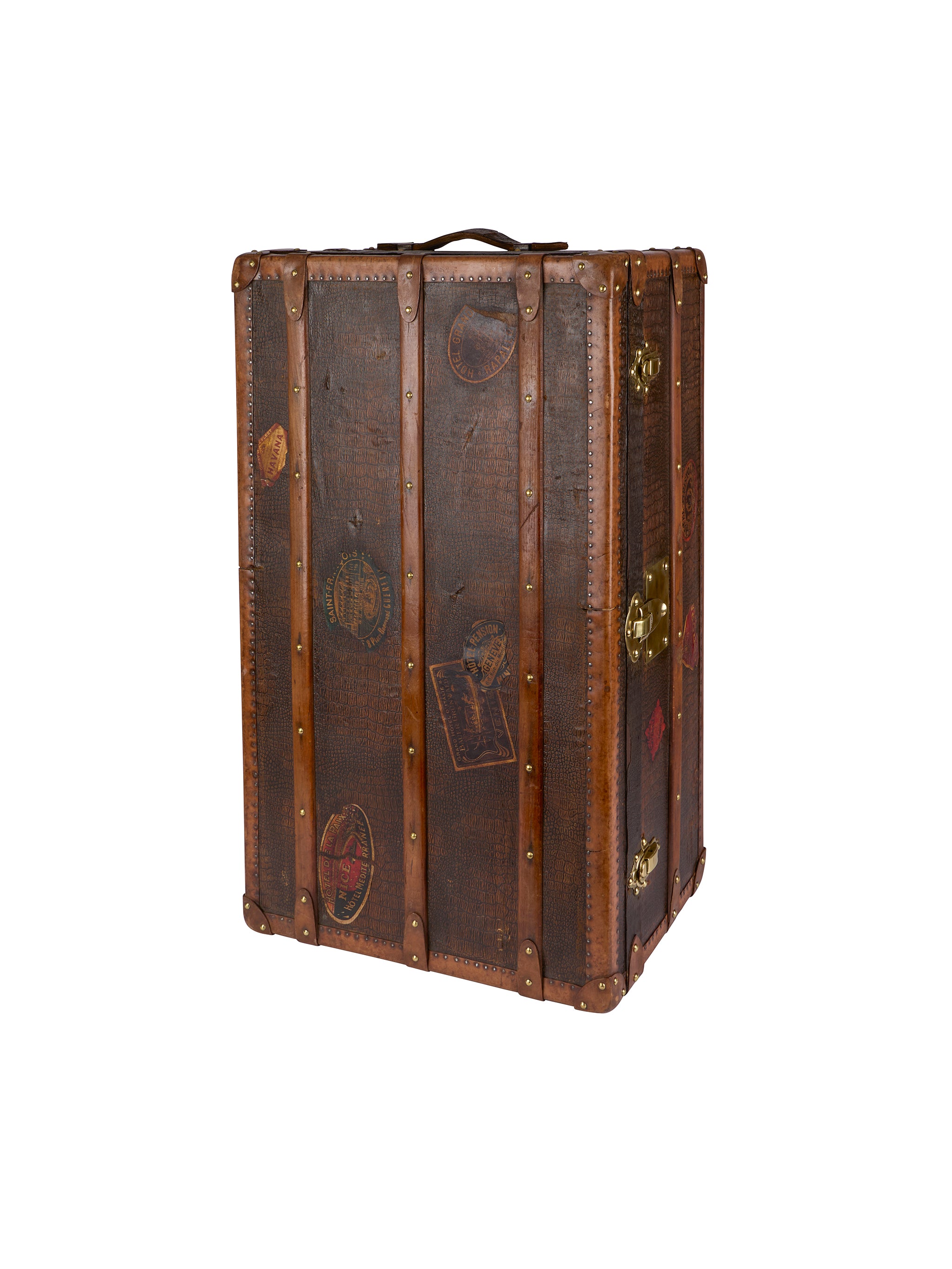 Vintage 1910 French Brass Trimmed Wood Traveler's Trunk