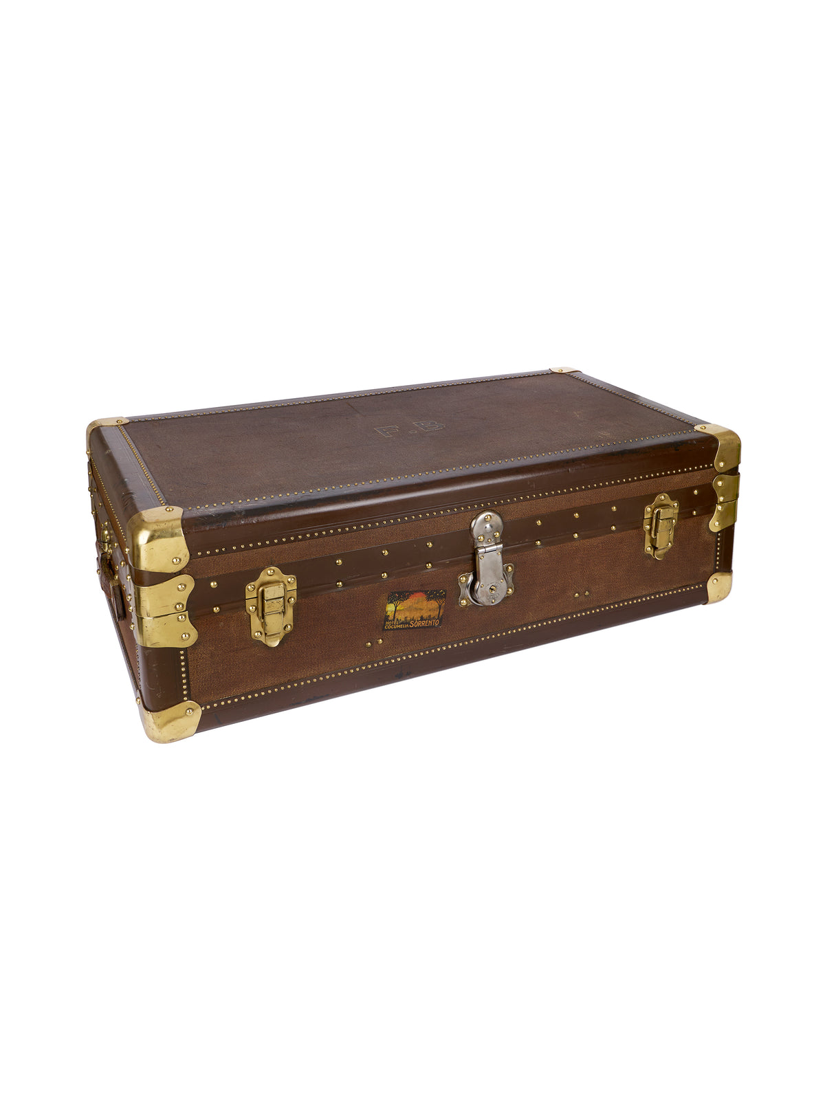 Vintage 1910 French Brass Trimmed Wood Traveler's Trunk Two Weston Table