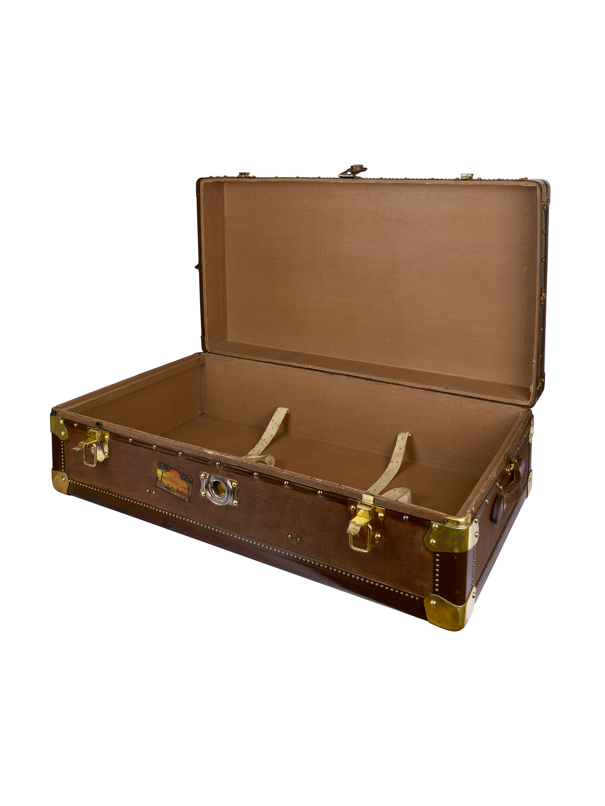 Vintage 1910 French Brass Trimmed Wood Traveler's Trunk Two Weston Table