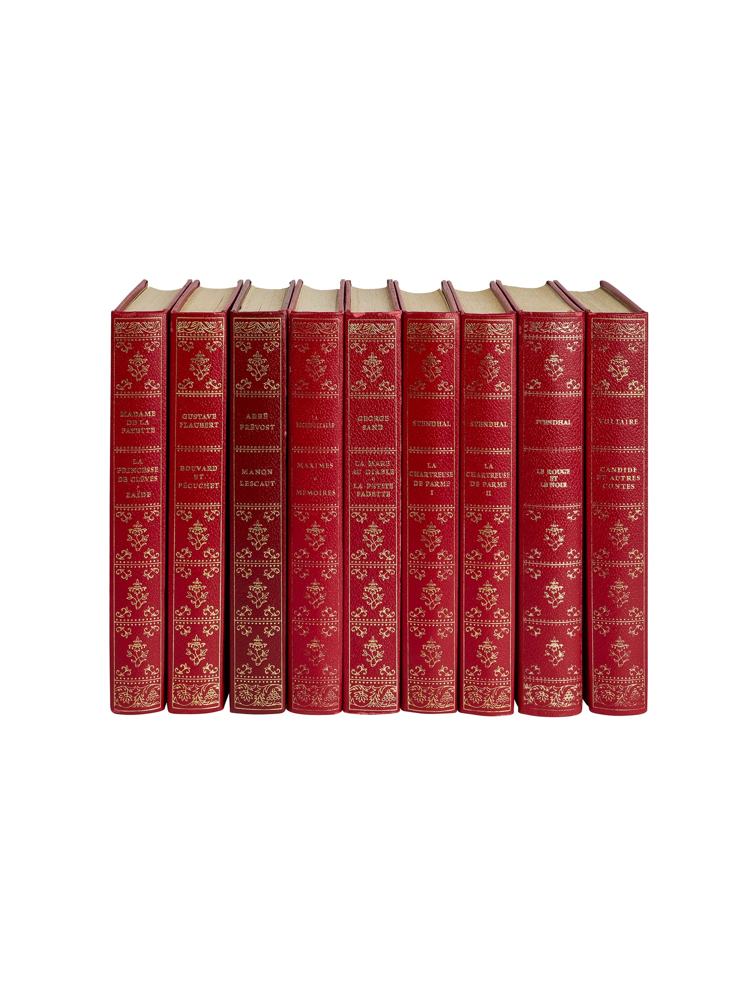Vintage 1910 Gustave Flaubert Red Leather Bound Books Weston Table