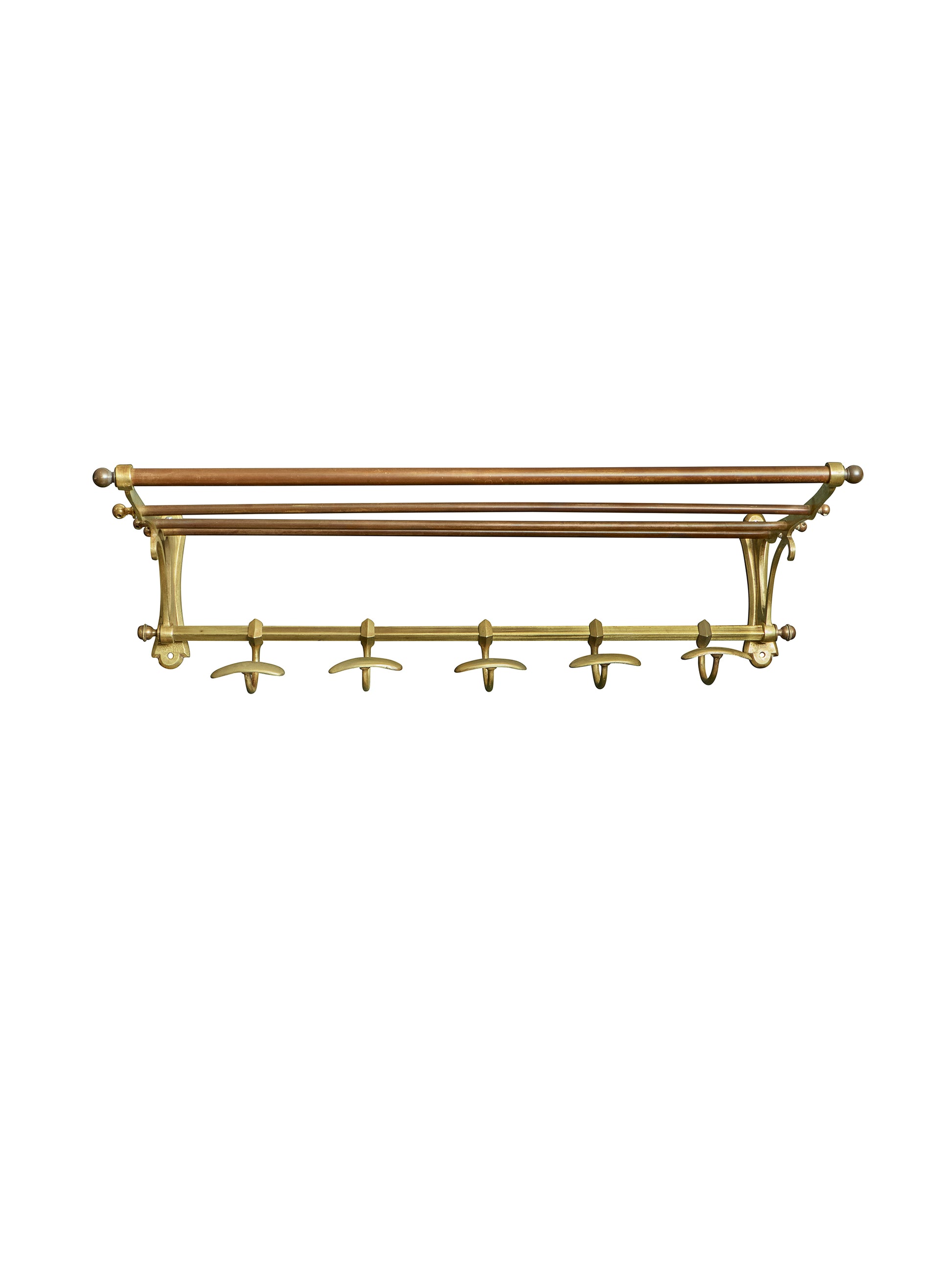 Vintage 1910s French Five Hook Brass Coat Rack Weston Table