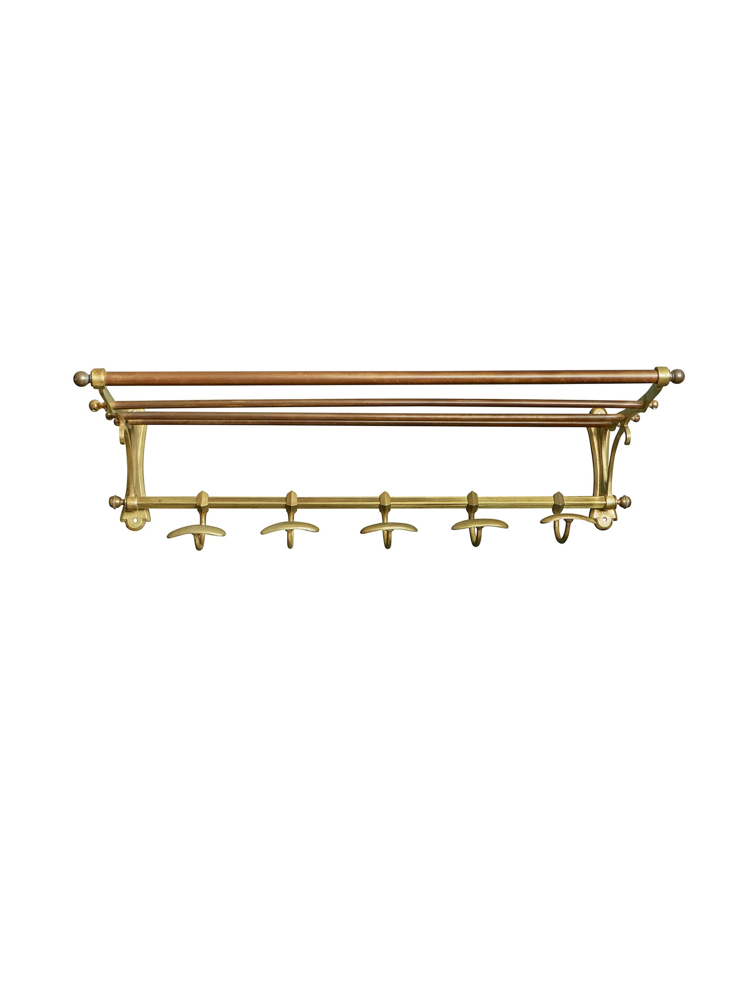 Vintage 1910s French Five Hook Brass Coat Rack Weston Table