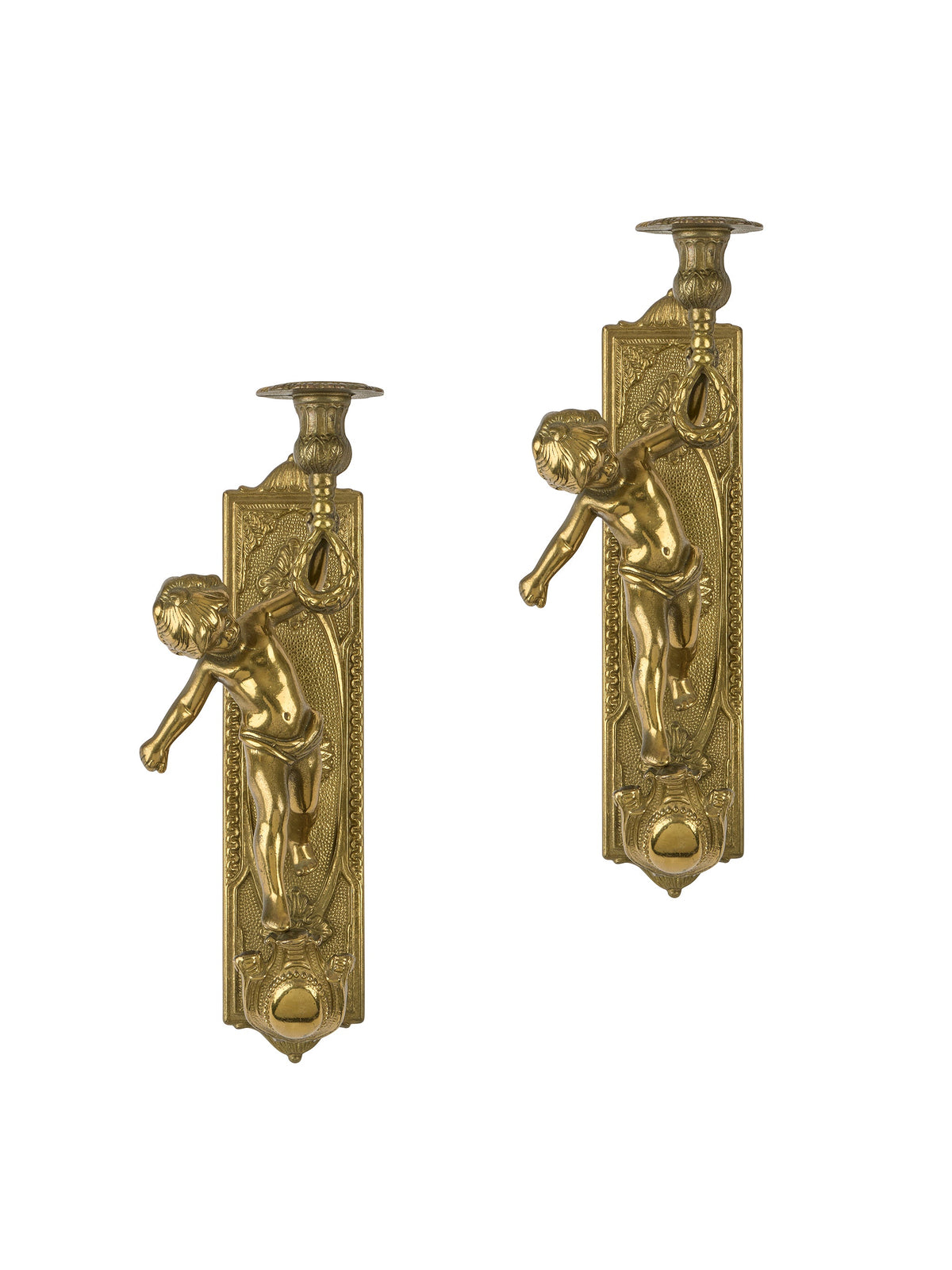 Vintage 1920 French Brass Cherub Wall Candlesticks Weston Table