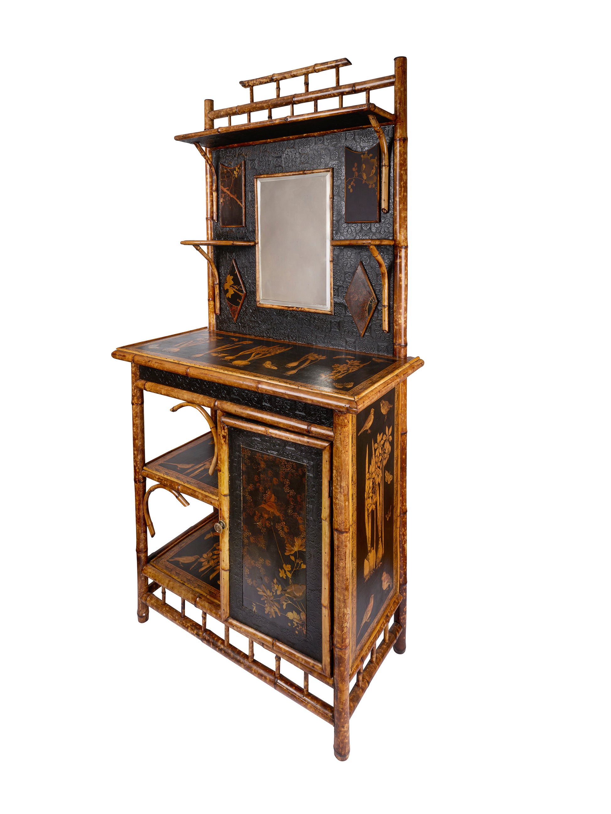 Vintage 1920s Bamboo Decoupaged Etager Weston Table