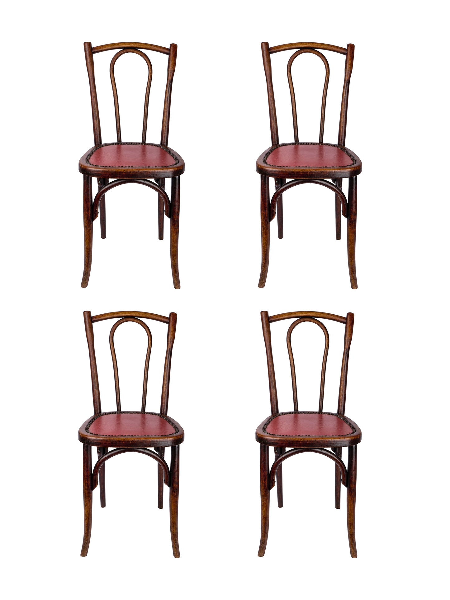 Vintage 1920s Bistro Chairs with Red Leather Seats Set of Four Weston Table