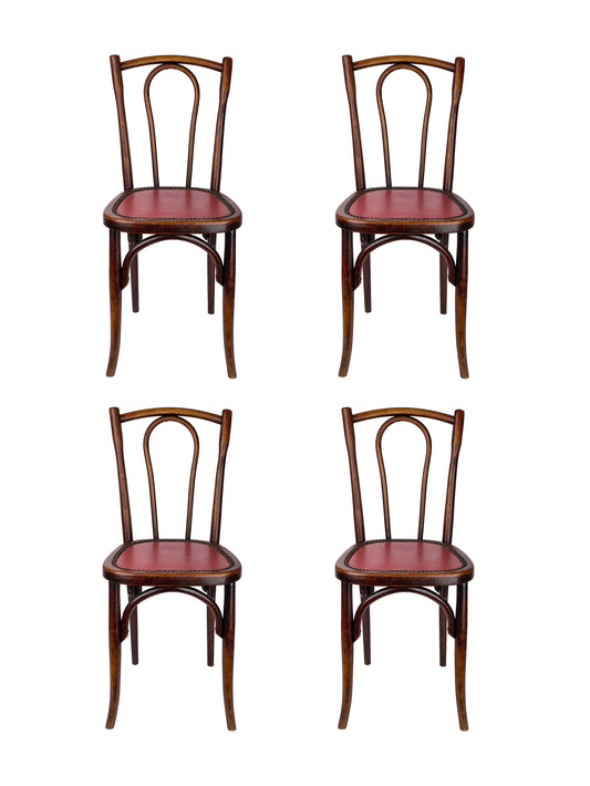 Vintage 1920s Bistro Chairs with Red Leather Seats Set of Four Weston Table