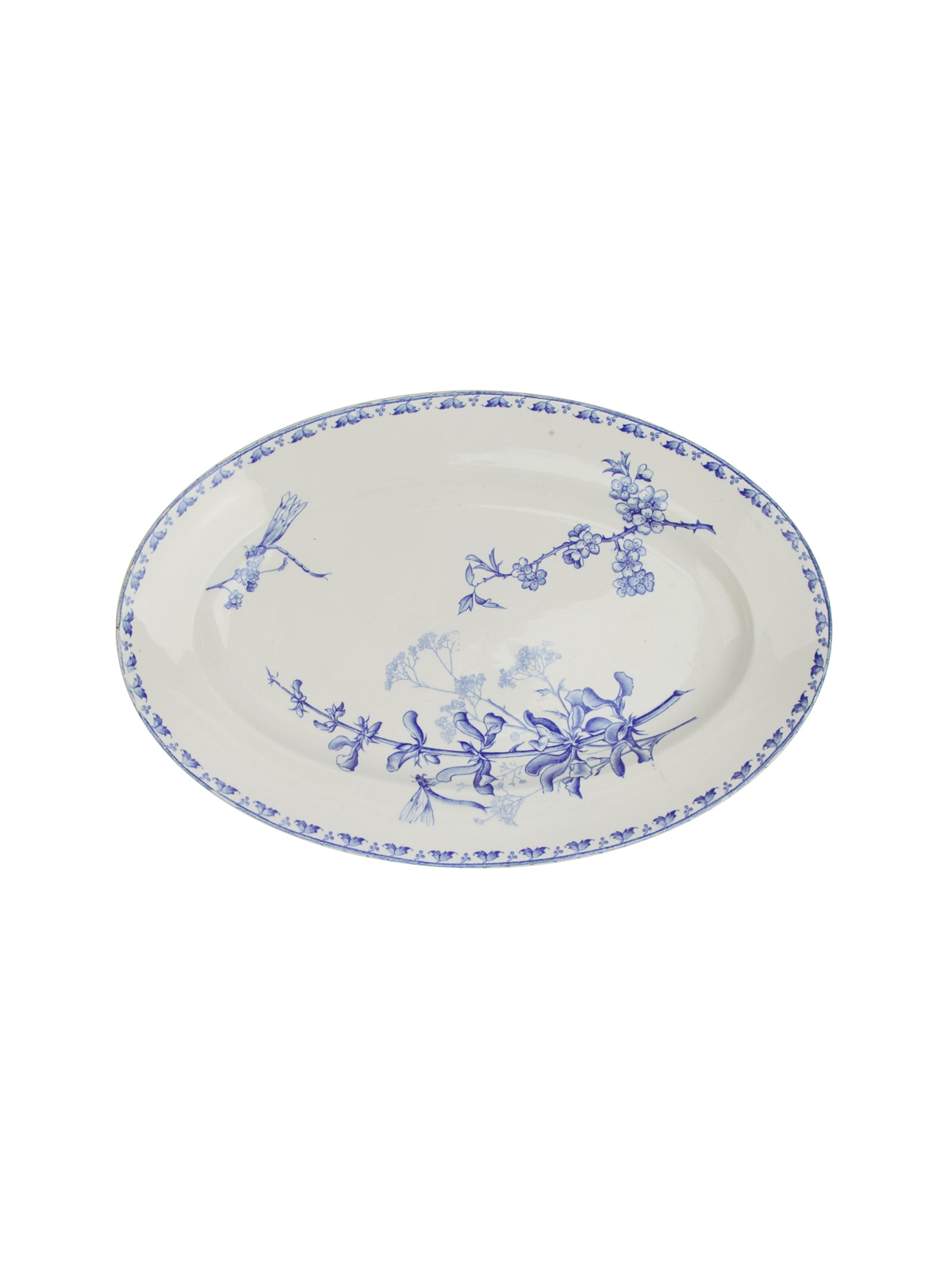 Vintage 1920s Blue Floral Ironstone Transferware Oval Plate Weston Table