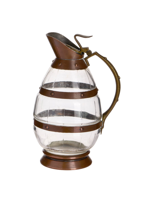 Vintage 1920s Brass Coopered Glass Lidded Wine Jug Weston Table