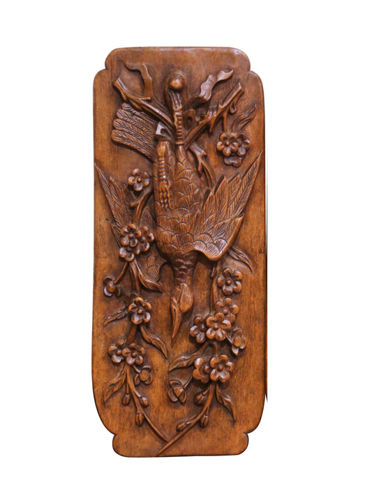 Vintage 1920s Carved Walnut Pheasant Wall Panel One Weston Table