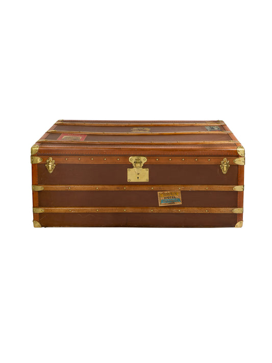 Vintage 1920s Courrier Wood Trunk  Weston Table