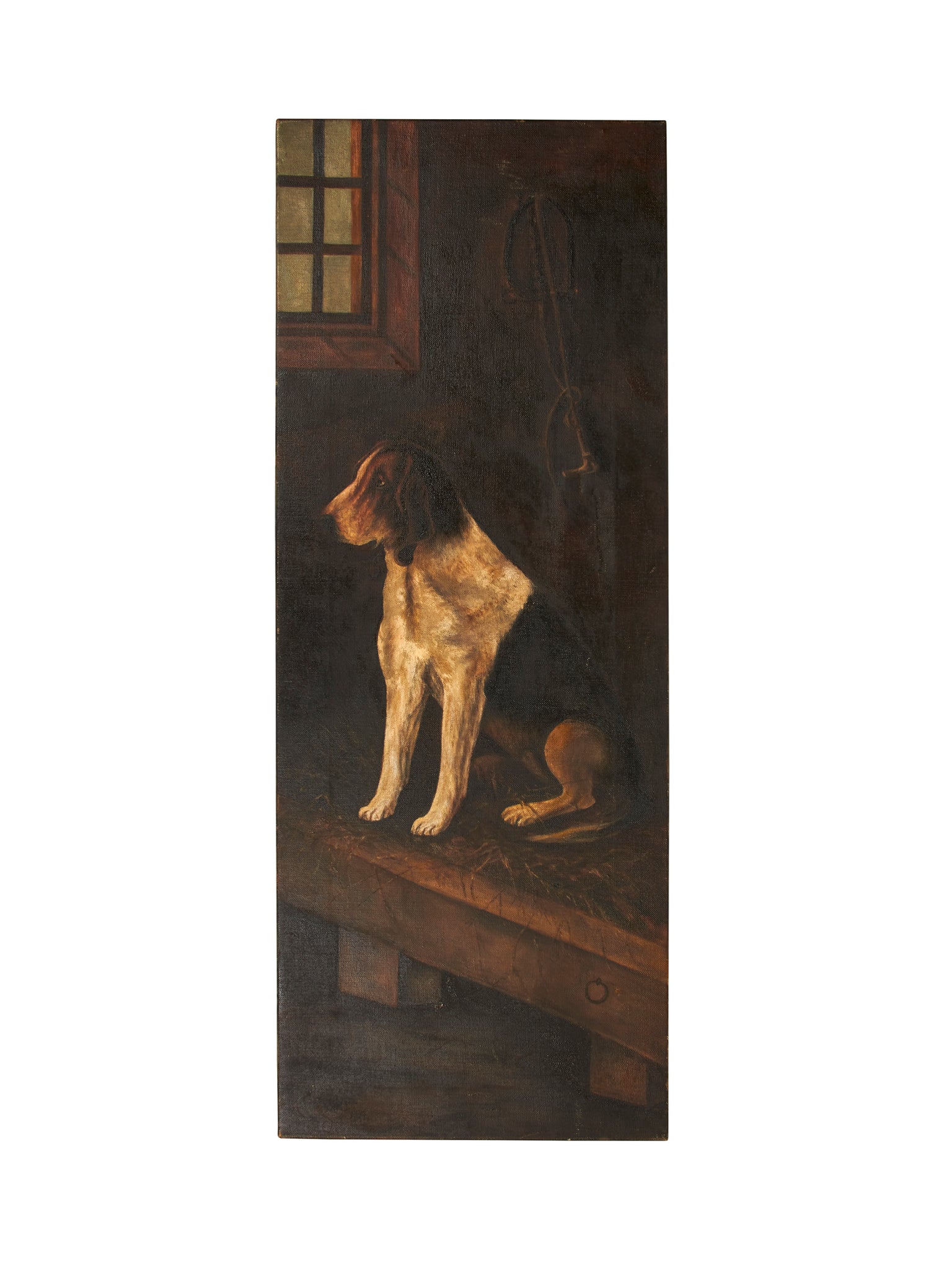 Vintage 1920s English Dog Oil Painting Weston Table