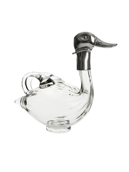 Vintage 1920s English Silver Plate Glass Duck Decanter Weston Table