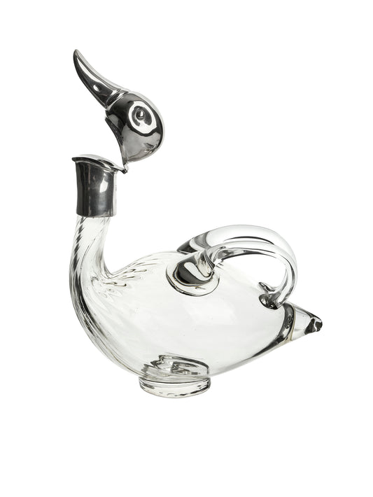 Vintage 1920s English Silver Plate Glass Duck Decanter Weston Table