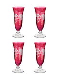 Vintage 1920s Etched Grapes and Leaves Cranberry Champagne Flutes Set of Four Weston Table