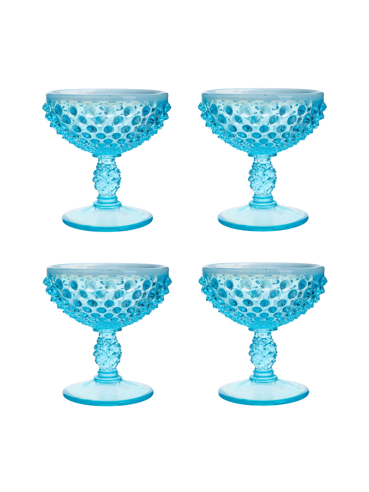 Vintage 1920s Fenton Hobnail Blue Ice Cream Cups Set of Four Weston Table