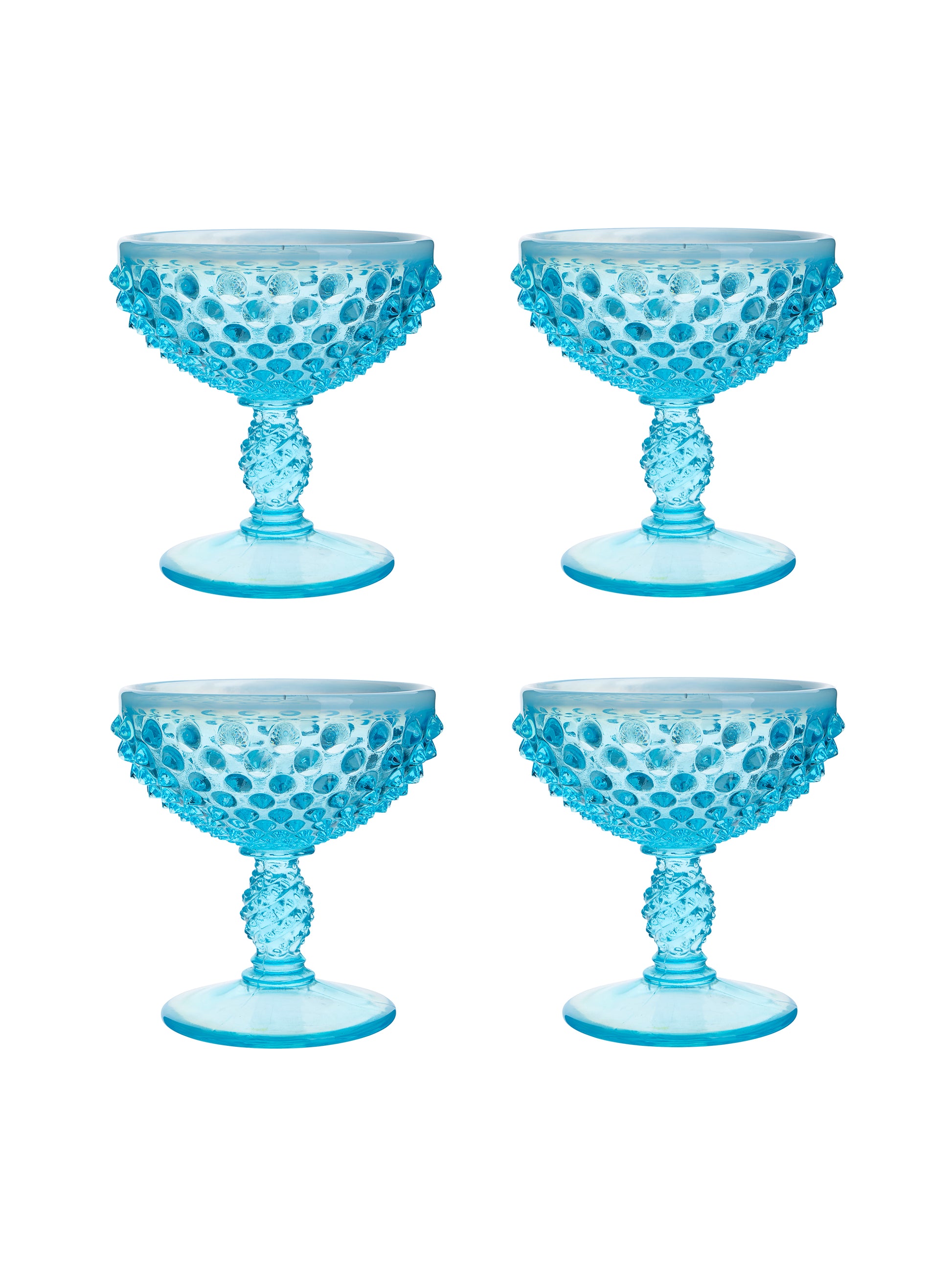 Vintage 1920s Fenton Hobnail Blue Ice Cream Cups Set of Four Weston Table