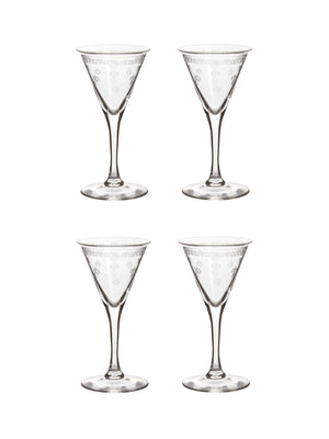  Vintage 1920s Fleur-de-Lis Crystal Aperitif Glasses Set of Four Weston Table 