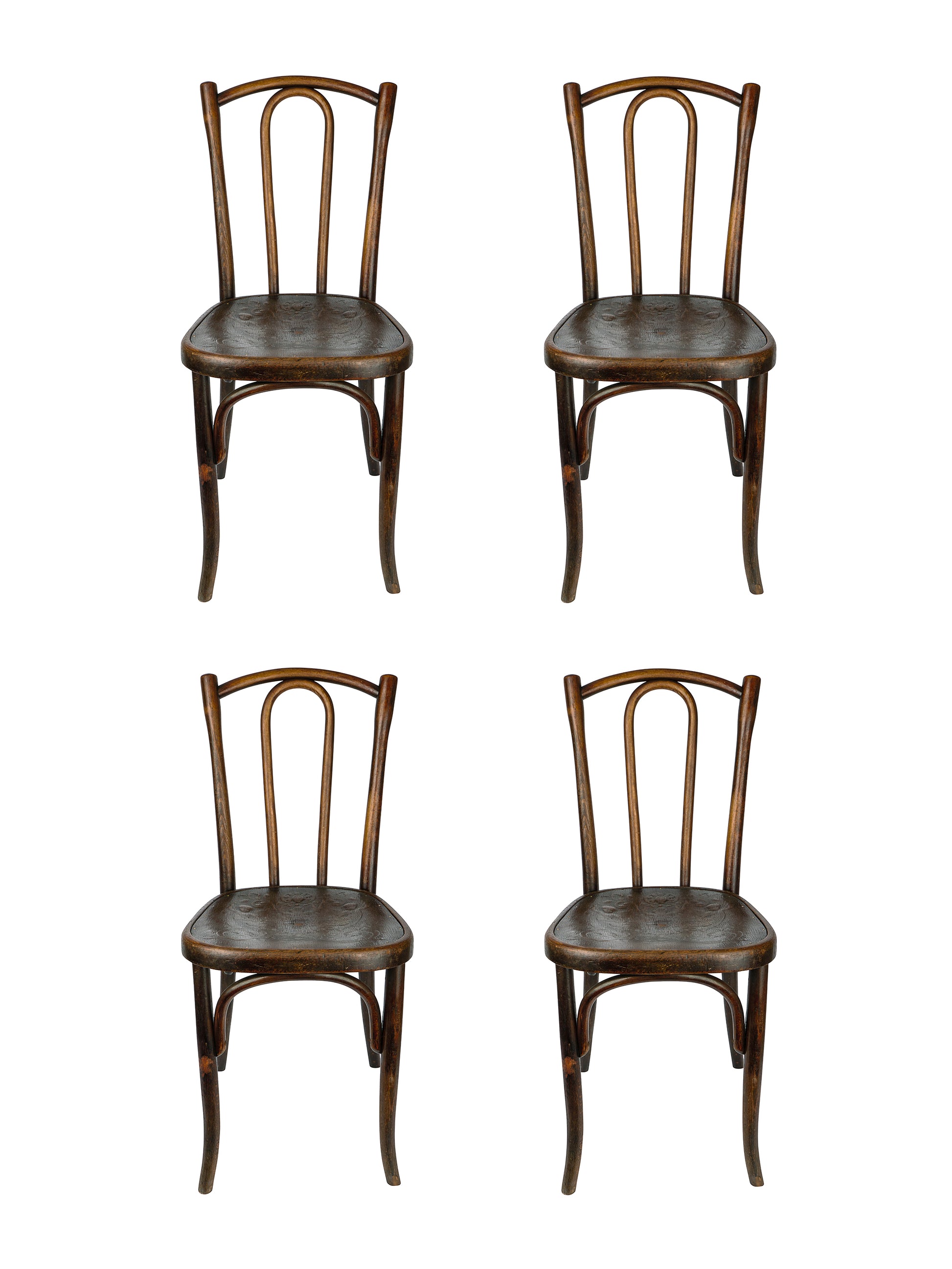 Vintage 1920s French Brown Bistro Chairs Set of Four Weston Table